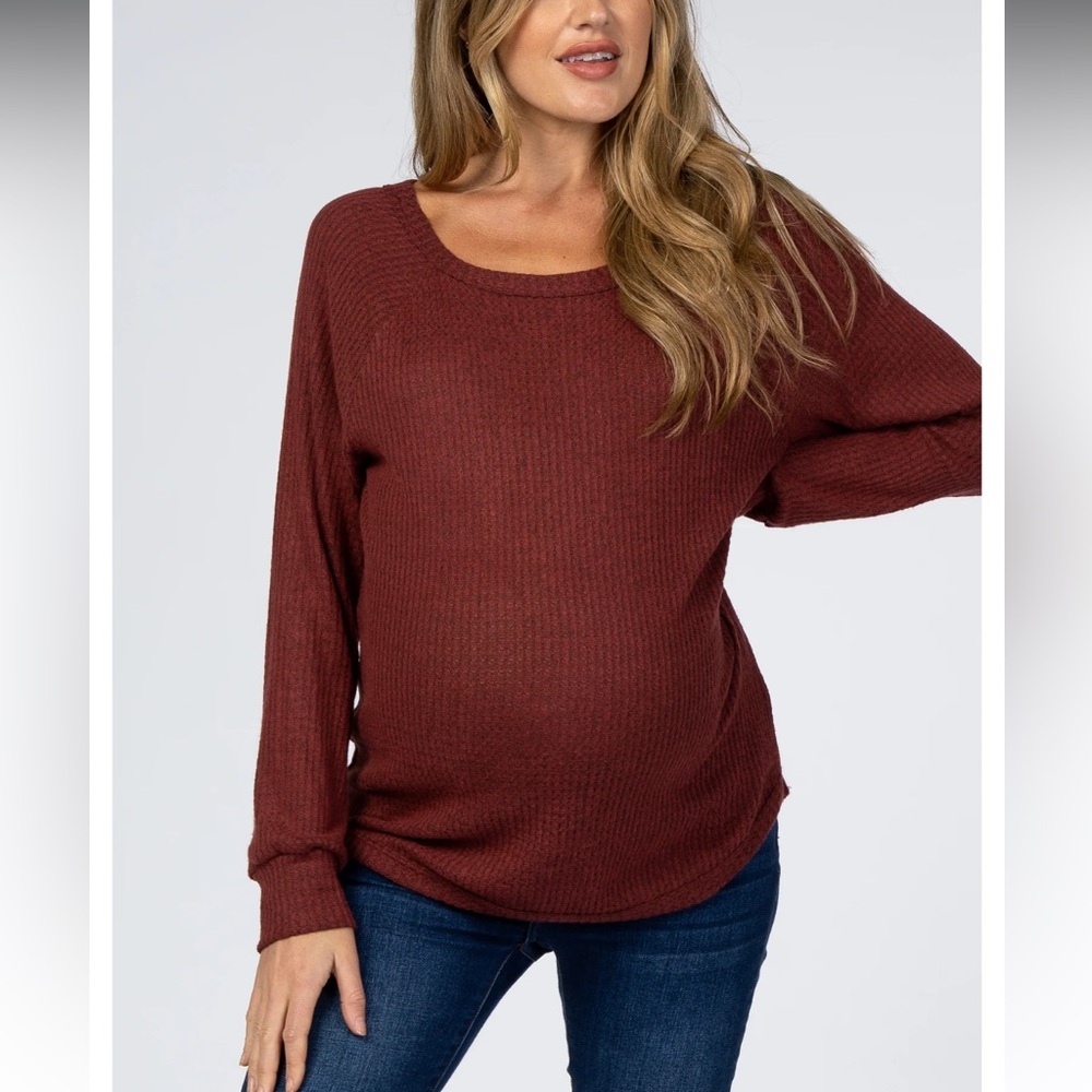 Pinkblush Wine Waffle Knit Lightweight Maternity Sweater